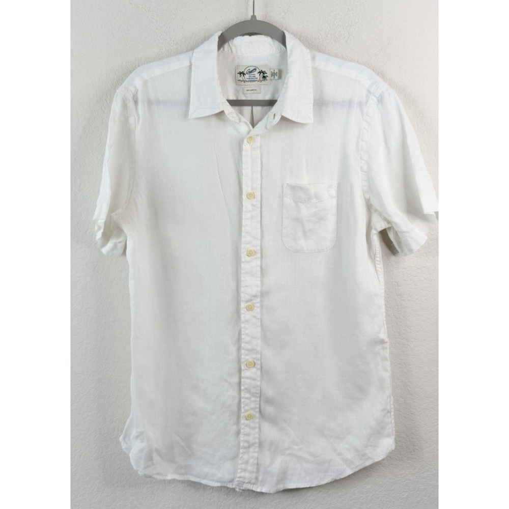 Grayers 100% Linen Shirt Men M White Vintage Mineral Wash Short Sleeve Coastal